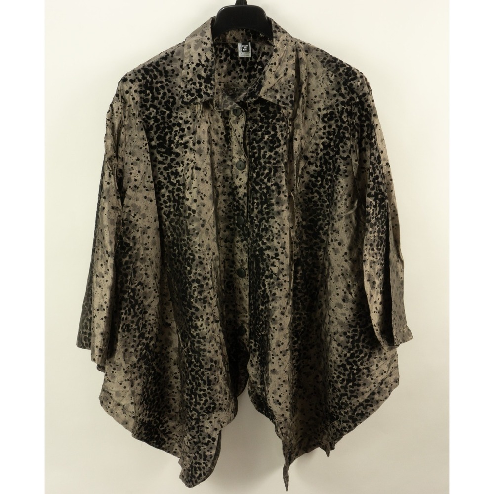 Dress To Kill Collared Tunic Gray Black Velvet Leopard Textured Lagenlook Top OS